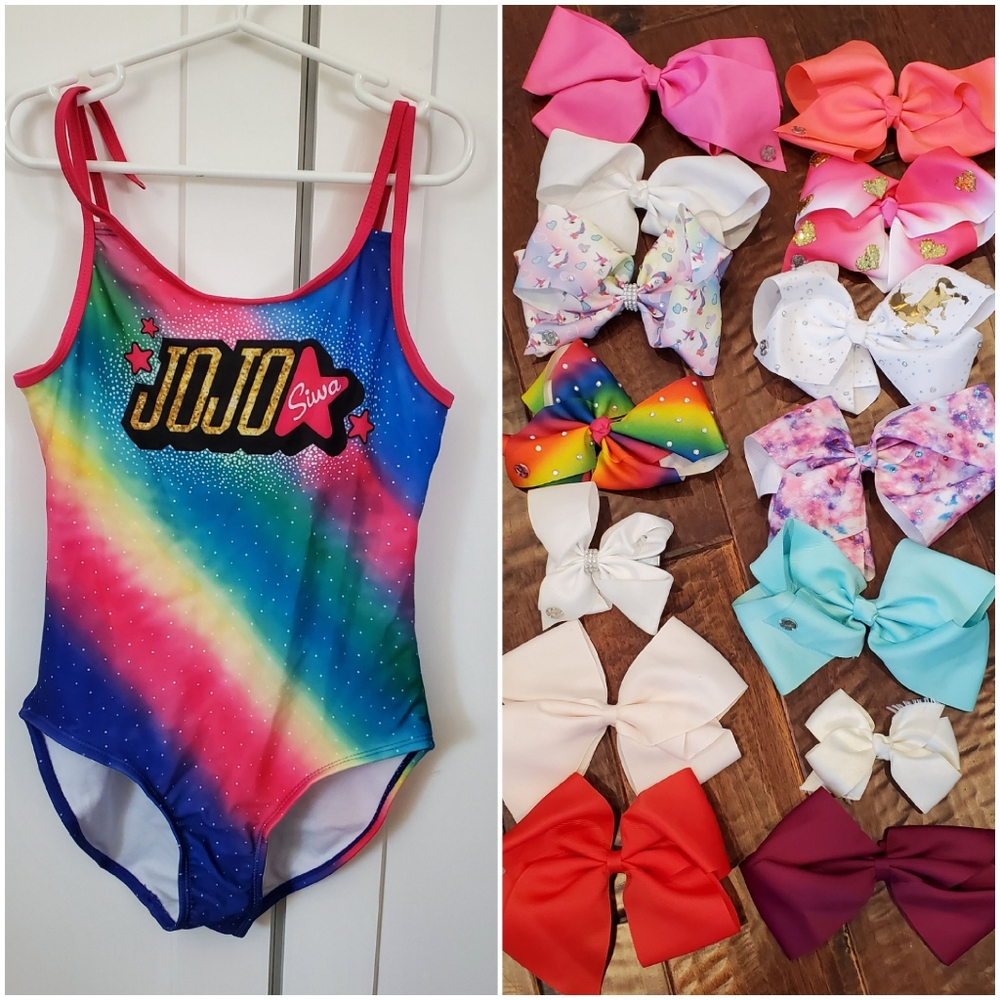 Jojo Siwa LOT Swimsuit 14 Bows Unicorns Rainbows Rhinestones Hearts
